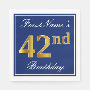 Elegant Blue, Faux Gold 42nd Birthday; Aangepaste  Servet
