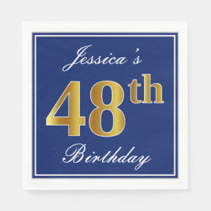 Elegant Blue, Faux Gold 48th Birthday; Aangepaste Servet