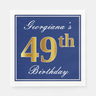 Elegant Blue, Faux Gold 49th Birthday; Aangepaste Servet