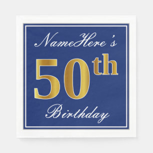 Elegant Blue, Faux Gold 50th Birthday; Aangepaste Servetten