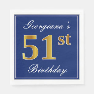 Elegant Blue, Faux Gold 51st Birthday; Aangepaste  Servet