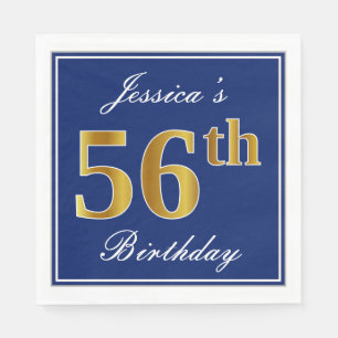 Elegant Blue, Faux Gold 56th Birthday; Aangepaste  Servet