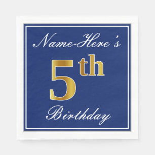 Elegant Blue, Faux Gold 5th Birthday + Aangepaste Servetten