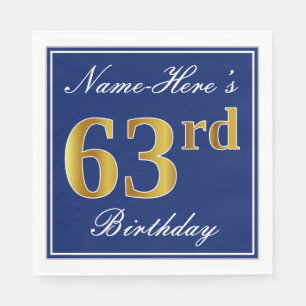 Elegant Blue, Faux Gold 63rd Birthday; Aangepaste  Servet
