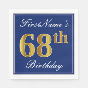 Elegant Blue, Faux Gold 68th Birthday; Aangepaste Servetten