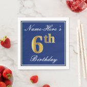 Elegant Blue, Faux Gold 6th Birthday + Aangepaste  Servetten (Insitu)