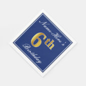 Elegant Blue, Faux Gold 6th Birthday + Aangepaste  Servetten (Hoek)