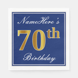 Elegant Blue, Faux Gold 70th Birthday; Aangepaste Servet