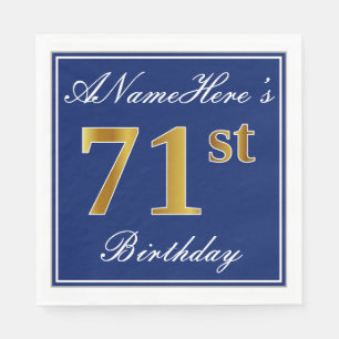 Elegant Blue, Faux Gold 71st Birthday; Aangepaste  Servetten