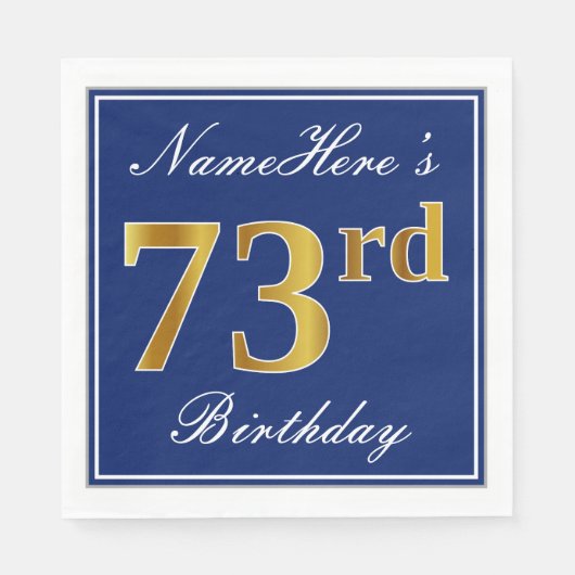 Elegant Blue, Faux Gold 73rd Birthday; aangepaste  Servetten (Voorkant)