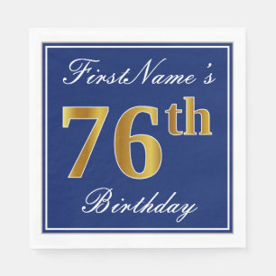 Elegant Blue, Faux Gold 76th Birthday; Aangepaste  Servet