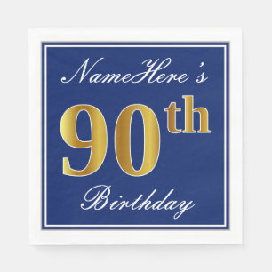 Elegant Blue, Faux Gold 90th Birthday; Aangepaste Servet