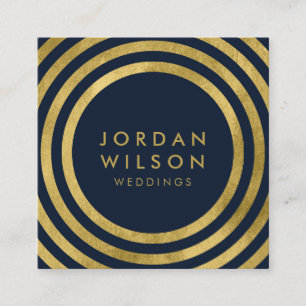Elegant Blue Faux Gold Round Lines Geometric Vierkante Visitekaartje
