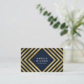 Elegant Blue Faux Gold Square Lines Visitekaartje (Staand voorkant)