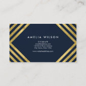 Elegant Blue Faux Gold Square Lines Visitekaartje (Achterkant)
