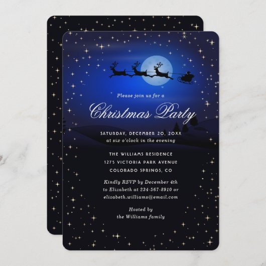Elegant Blue Festive Christmas Party Kaart (Voorkant / Achterkant)