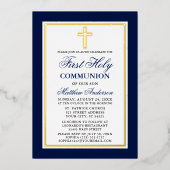 Elegant Blue First Heilige Communist Cross Gold Folie Uitnodiging (Voorkant)