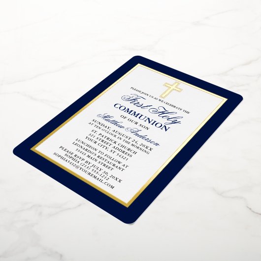 Elegant Blue First Heilige Communist Cross Gold Li Folie Uitnodiging (Gedraaid)