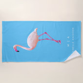 Elegant Blue Flamingo | Monogram Custom Dry Strandlaken (Voorkant)