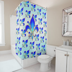Elegant Blue Fleur-de-lis Aqua-Blauwgroen Shower C Douchegordijn
