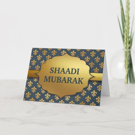 Elegant Blue Fleur-de-Lis Pattern Shaadi Mubarak Kaart (Voorkant)