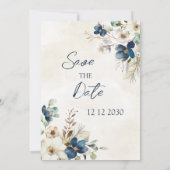 Elegant Blue Flora Winter Save the Date Card (Dos)