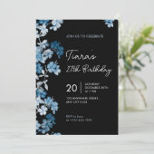 Elegant Blue Floral 27th Birthday Party Invitation (Debout devant)
