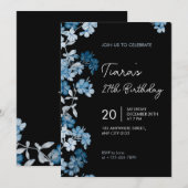 Elegant Blue Floral 27th Birthday Party Invitation (Devant / Derrière)