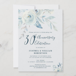 Elegant blue floral 30th bruiloft kaart