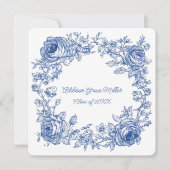 Elegant Blue Floral Afstuderen Fotoaankondiging Aankondiging (Voorkant)