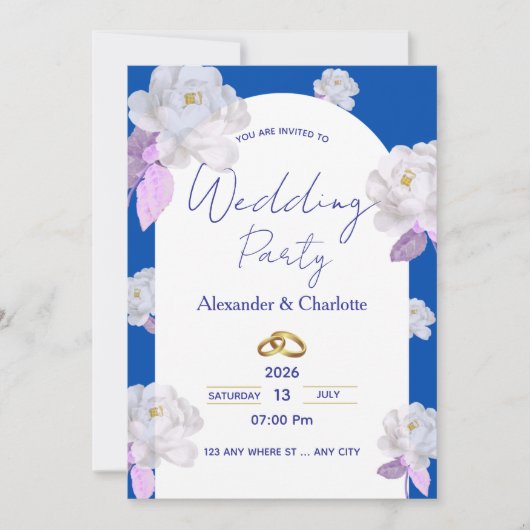 Elegant Blue Floral Arch Wedding Invitation (Devant)