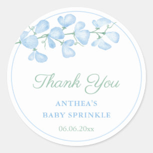 Elegant Blue Floral Baby shower Hartelijk dank Ronde Sticker