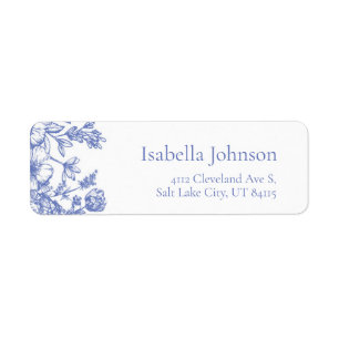 Elegant Blue Floral Botanical Retour Adres Label