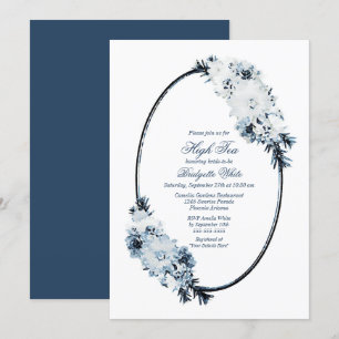 Elegant Blue Floral Bridal High Tea Kaart