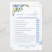 Elegant Blue Floral Bridal Shower Game Printed (Voorkant / Achterkant)