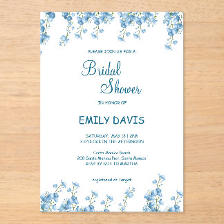Elégant Blue Floral Bridal Shower Invitation