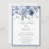 Elégant Blue Floral Bridal Shower Invitation (Devant)