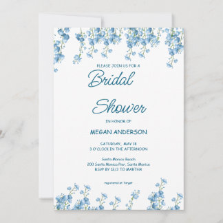 Elegant Blue Floral Bridal Shower Kaart