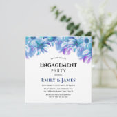 Elegant Blue Floral Engagement Party Kaart (Staand voorkant)