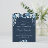 Elegant blue floral first communiqué uitnodiging (Staand voorkant)