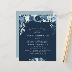 Elegant blue floral first communiqué uitnodiging