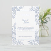 Elegant Blue Floral Formal Wedding Invitation |  Kaart (Staand voorkant)