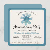 Elégant Blue Floral House Party Invitation (Devant / Derrière)