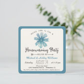 Elégant Blue Floral House Party Invitation (Debout devant)