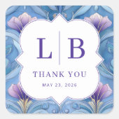 Elegant Blue Floral Initials Vierkante Sticker (Voorkant)