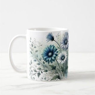Elegant Blue Floral Keramische Koffie Mok
