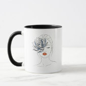Elegant Blue Floral Line Art Woman Mug (Gauche)