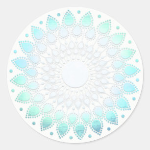 Elegant Blue Floral Lotus Mandala Ronde Sticker