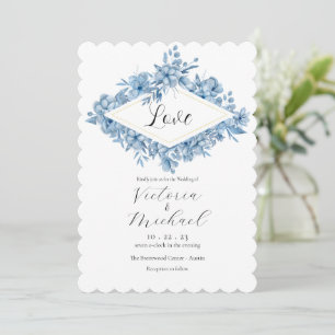 Elegant Blue Floral Love Waterverf Wedding Kaart