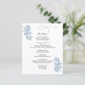 Elegant Blue Floral Modern Script Wedding Menu (Debout devant)